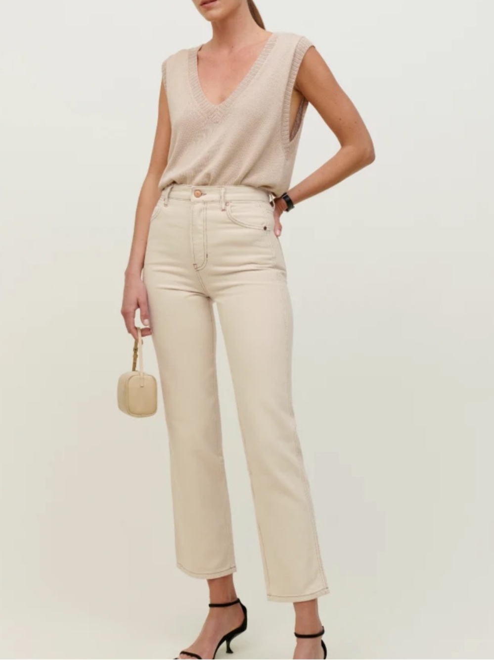 Reformation Cowboy High-Rise Straight Jeans in Cream